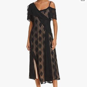 Theory Cold-Shoulder Placket Flounce Dress, Black